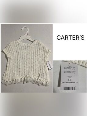 CARTER’S - 9M - NWT - INFANT WHITE / CREAM KNIT FRINGE PONCHO SWEATER